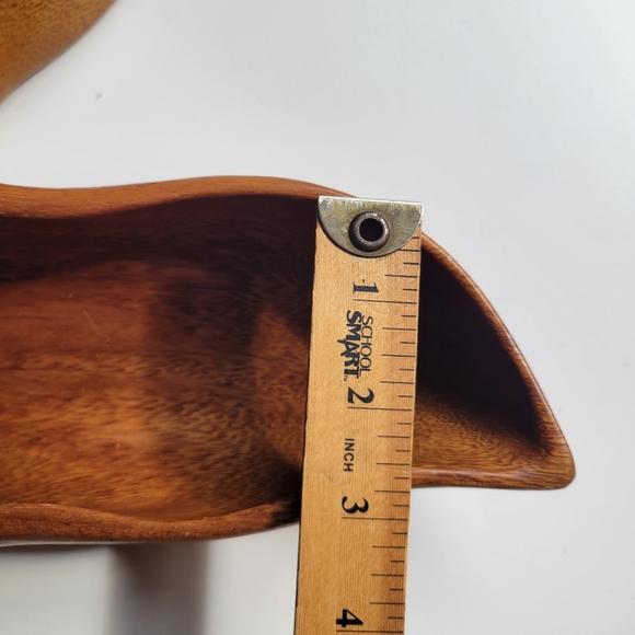 Orobilt VTG MCM Monkey Pod 12x4x2 Wood Set 2 Leaf Fruit Snack Bowl Fall Holidays - Picture 13 of 15